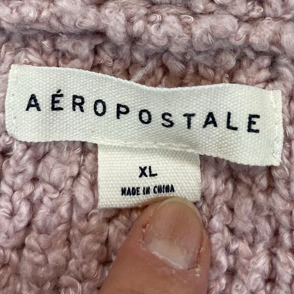 Aeropostale Cream Chenille Popcorn Knit Quarter Zip Cropped Sweater XL - Picture 4 of 4